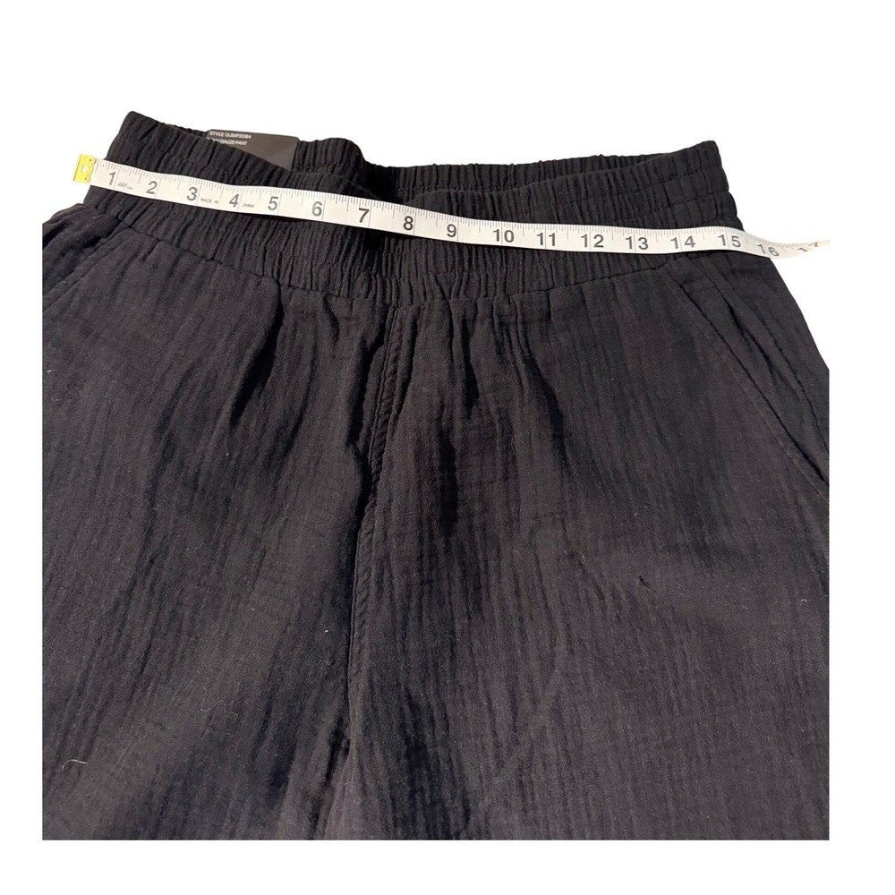 DKNY Black Gauze Wide Leg Cropped Pants Women's Size XL Elastic Waist - Picture 3 of 10
